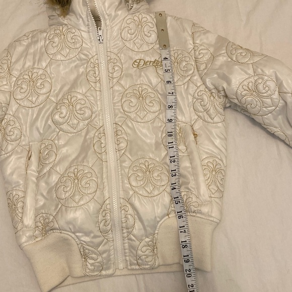 Dereon Cream Quilted Puffer Jacket with Faux Fur Hood - Picture 13 of 14